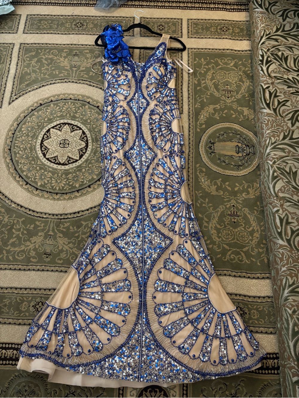 Blue Sequin Embellished Mermaid Prom Dress